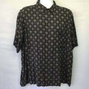 H&H Men's Shirt Black Beige Geo Short Sleeve Button Up Pocket Casual Size XL